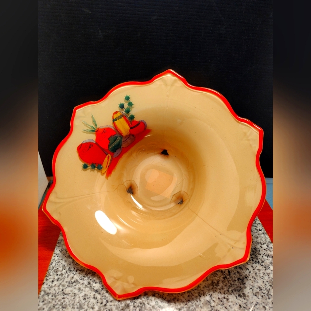 Footed Glass Console Bowl. Hand Painted. Homer Laughlin Mexicana Statement Piece